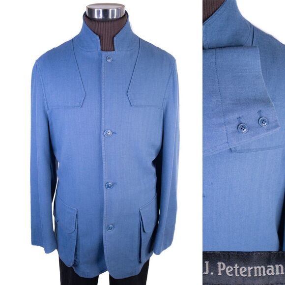 J. Peterman Men’s 3-Button Sport Coat Blazer Jacket Sz 42 Linen Blend Solid Blue - Picture 1 of 14